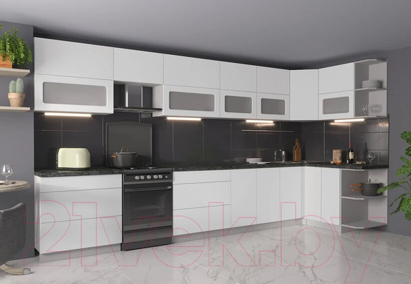 Изображение товара Кухонный гарнитур Интерлиния Мила Матте 1.5x4.0 Б правая (белый/белый/кастилло темный)