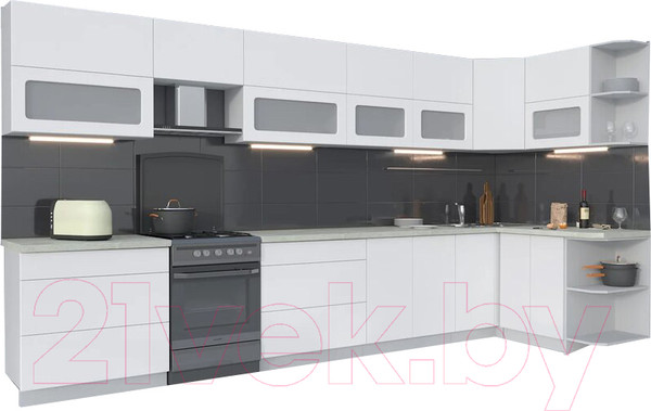 Изображение товара Кухонный гарнитур Интерлиния Мила Матте 1.5x4.0 Б правая (белый/белый/опал светлый)