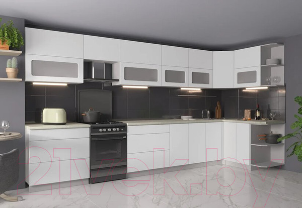 Изображение товара Кухонный гарнитур Интерлиния Мила Матте 1.5x4.0 Б правая (белый/белый/опал светлый)