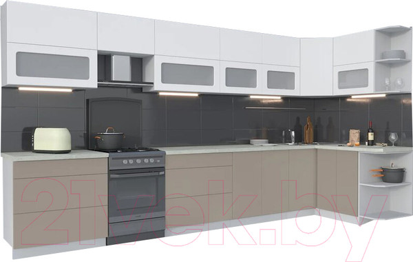 Изображение товара Кухонный гарнитур Интерлиния Мила Матте 1.5x4.0 Б правая (белый/луна/опал светлый)