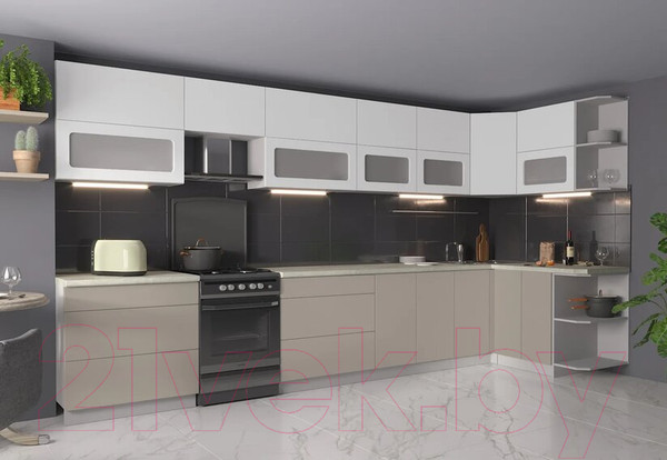 Изображение товара Кухонный гарнитур Интерлиния Мила Матте 1.5x4.0 Б правая (белый/луна/опал светлый)