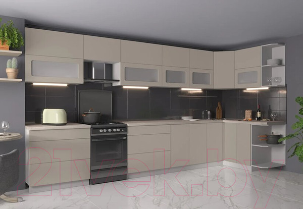 Изображение товара Кухонный гарнитур Интерлиния Мила Матте 1.5x4.0 Б правая (луна/луна/травертин серый)