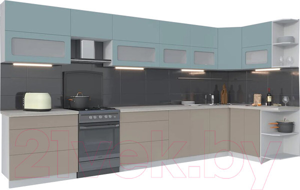 Изображение товара Кухонный гарнитур Интерлиния Мила Матте 1.5x4.0 Б правая (океан/луна/травертин серый)