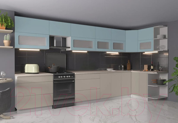 Изображение товара Кухонный гарнитур Интерлиния Мила Матте 1.5x4.0 Б правая (океан/луна/травертин серый)