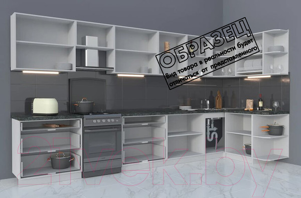 Изображение товара Кухонный гарнитур Интерлиния Мила Матте 1.5x4.0 Б правая (белый/мята/опал светлый)