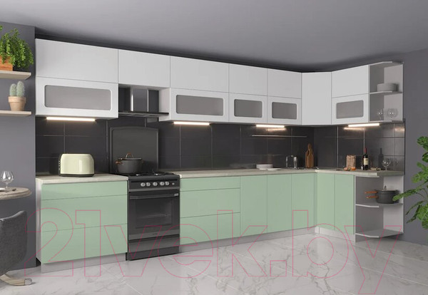 Изображение товара Кухонный гарнитур Интерлиния Мила Матте 1.5x4.0 Б правая (белый/мята/опал светлый)