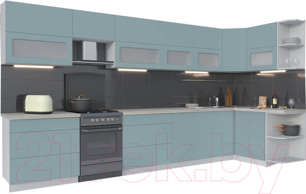 Изображение товара Кухонный гарнитур Интерлиния Мила Матте 1.5x4.0 Б правая (океан/океан/травертин серый)