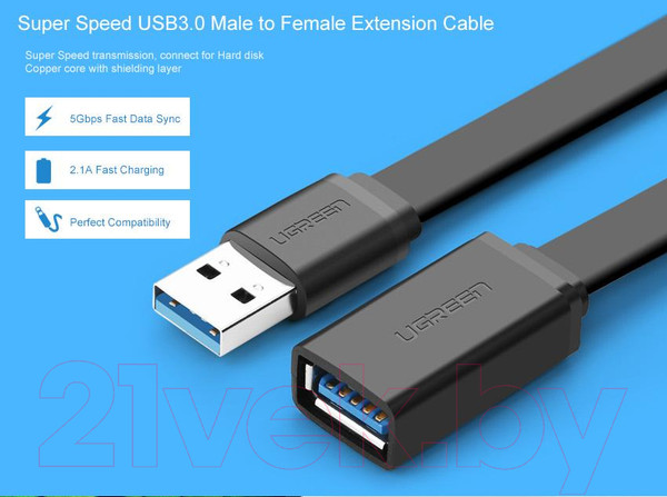 Изображение товара Удлинитель кабеля Ugreen US129 / 10368 (1м, черный)