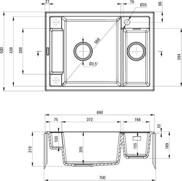 Изображение товара Мойка кухонная Deante Magnetic ZRM T503
