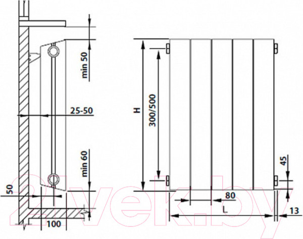 Изображение товара Радиатор биметаллический Royal Thermo PianoForte 500 Bianco Traffico (8 секций, с монтажным комплектом, кронштейном и кранами)