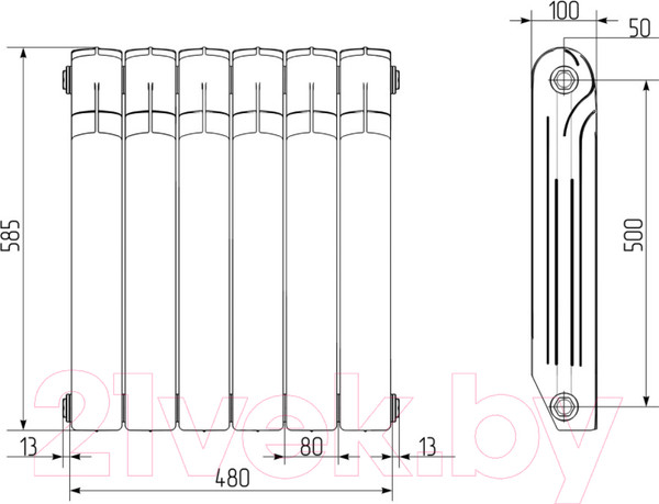 Изображение товара Радиатор биметаллический Royal Thermo Indigo Super+ 500 (4 секции, с монтажным комплектом и угловыми кранами)