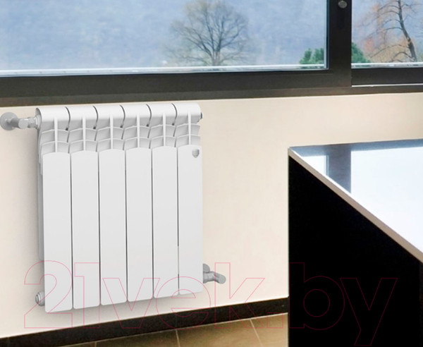 Изображение товара Радиатор биметаллический Royal Thermo Revolution Bimetall 500 (8 секций, с монтажным комплектом и угловыми кранами)