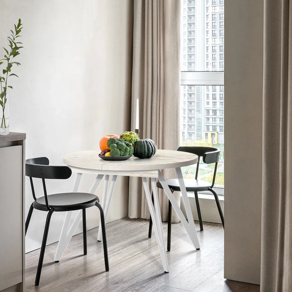 Изображение товара Обеденный стол Millwood Женева 3 Л раздвижной D100-140x100x76 (дуб белый Craft/металл белый)