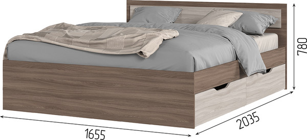 Изображение товара Двуспальная кровать Стендмебель Гармония КР-604 160x200 (ясень шимо светлый/ясень шимо темный)