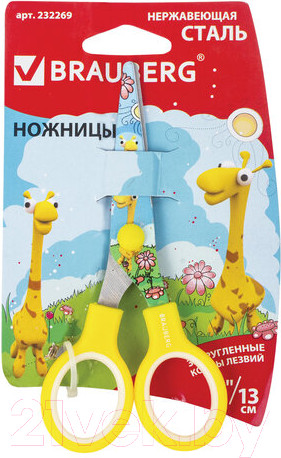 Изображение товара Ножницы канцелярские Brauberg Kid Series Жирафы / 232269 (желтый)