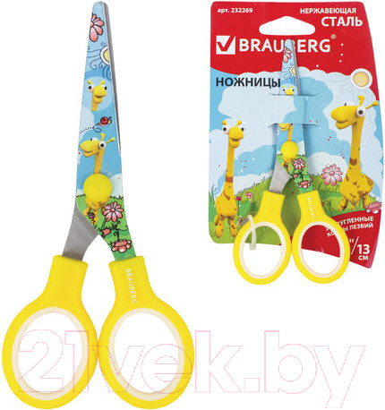 Изображение товара Ножницы канцелярские Brauberg Kid Series Жирафы / 232269 (желтый)