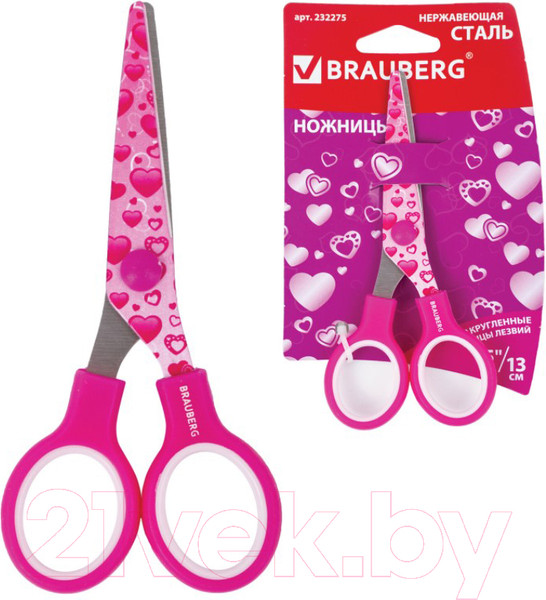 Изображение товара Ножницы канцелярские Brauberg Kid Series Сердечки / 232275 (малиновый)