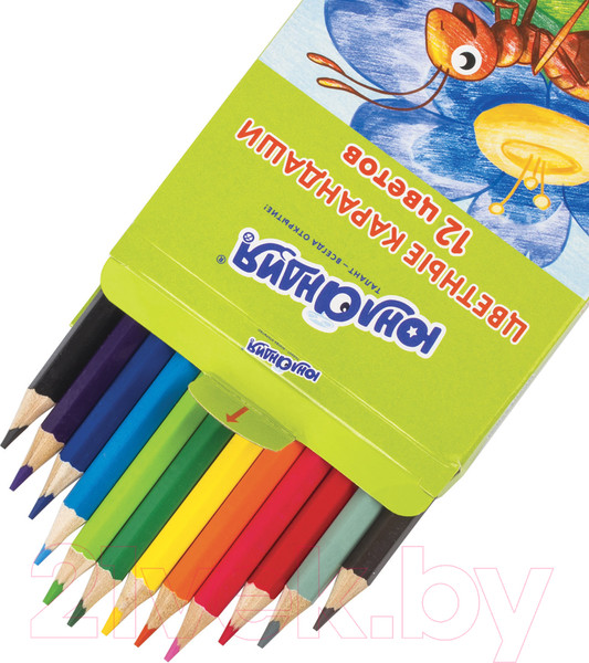 Изображение товара Набор цветных карандашей Юнландия В гостях у букашек / 181378 (12цв)