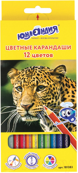 Изображение товара Набор цветных карандашей Юнландия Мир животных / 181383 (12цв)