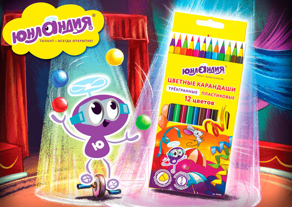 Изображение товара Набор цветных карандашей Юнландия Карнавал / 181684 (12цв)