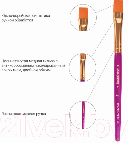 Изображение товара Набор кистей Юнландия Синтетика / 200886 (3шт)