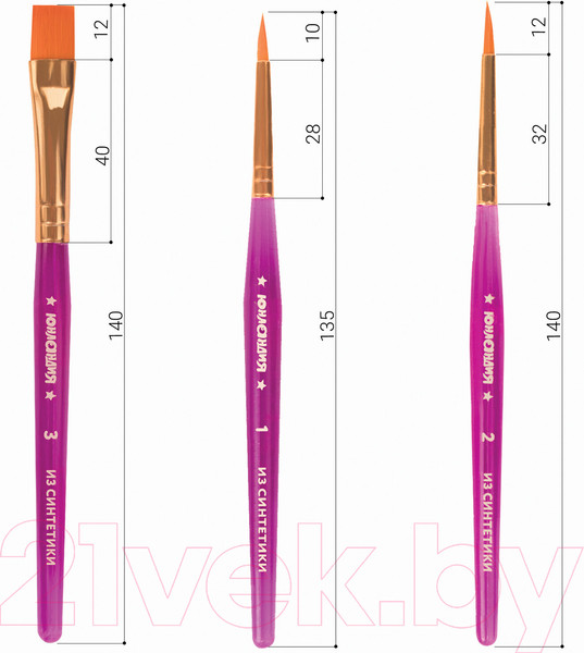 Изображение товара Набор кистей Юнландия Синтетика / 200886 (3шт)