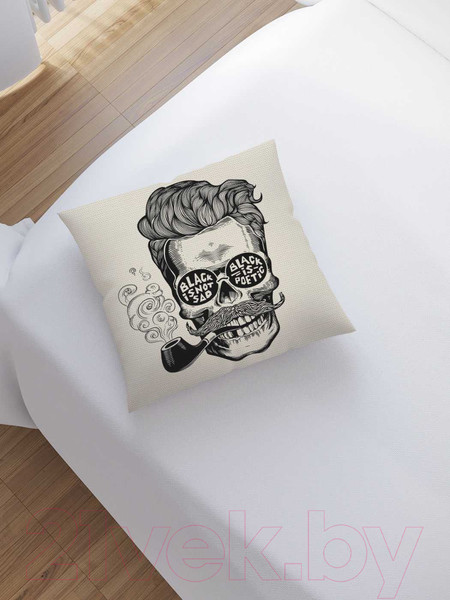 Изображение товара Наволочка декоративная JoyArty Курящий череп с усами / sl_40067