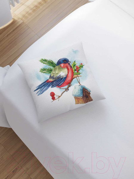 Изображение товара Наволочка декоративная JoyArty Снегирь у кормушки / sl_38409