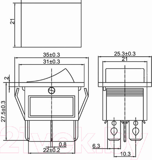 Изображение товара Выключатель клавишный Rexant ON-ON 36-2350-1 (красный)
