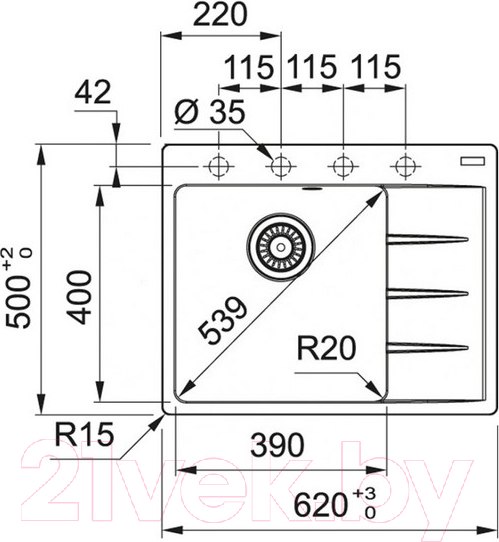 Изображение товара Мойка кухонная Franke 611/211-62 TL (114.0639.711)