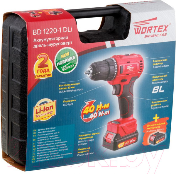 Изображение товара Аккумуляторная дрель-шуруповерт Wortex BD 1220-1 DLi (BD12201DLi1029)