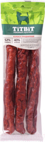 Изображение товара Лакомство для собак TiTBiT Золотая коллекция. Колбаса Праздничная / 18040 (80г)