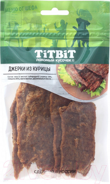 Изображение товара Лакомство для собак TiTBiT Меню от Шефа. Джерки мясные из курицы / 21101 (70г)