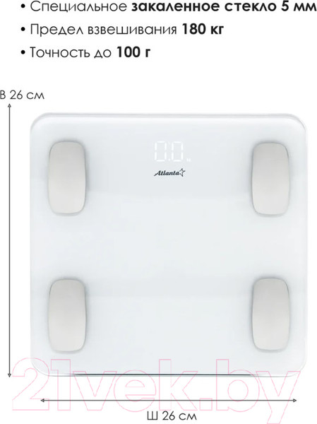 Изображение товара Напольные весы электронные Atlanta ATH-6163 (белый)
