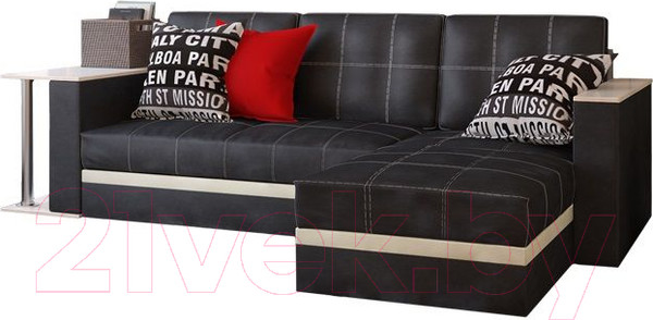 Изображение товара Диван угловой Асмана Фаворит с баром (искусственная кожа черный)