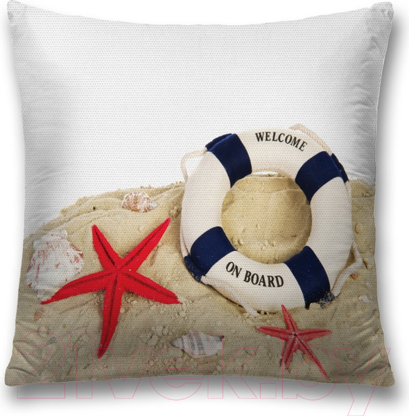 Изображение товара Наволочка декоративная JoyArty Спасательный круг на песке / sl_10845