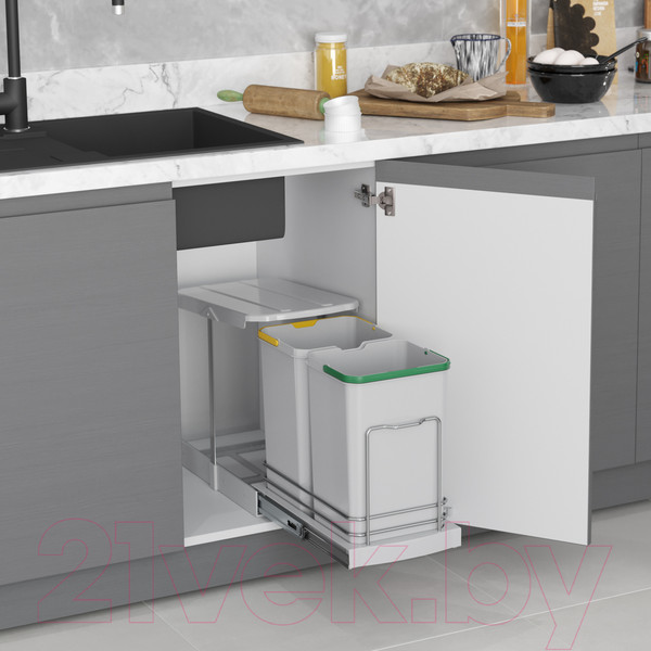 Изображение товара Корзина мусорная выдвижная Starax S-2392-G (12л+12л, серый)