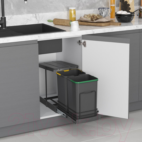 Изображение товара Корзина мусорная выдвижная Starax S-2392-A (12л+12л, антрацит)