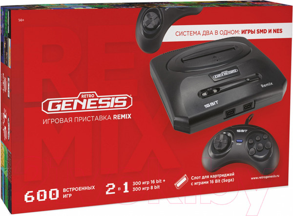 Изображение товара Игровая приставка Retro Genesis 8+16Bit Remix + 600 игр (черный)