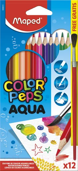 Изображение товара Набор акварельных карандашей Maped Color Peps / 836011 (12шт, с кисточкой)