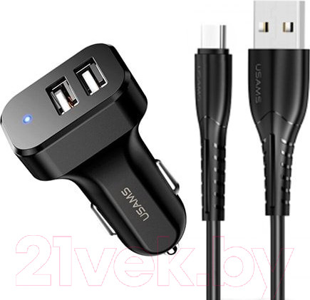 Изображение товара Зарядное устройство автомобильное Usams US-CC087 C13 + кабель Type-C / NTU35TC13TZ (черный)