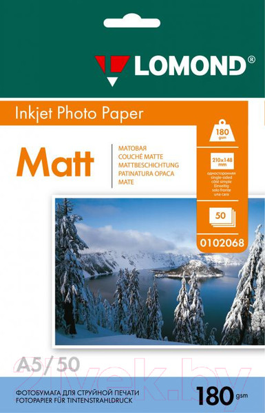 Изображение товара Фотобумага Lomond A5 180г/м2 50л / 0102068 (матовая)