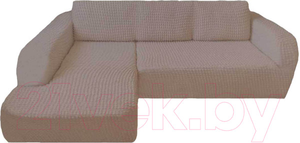 Изображение товара Чехол на угловой диван Софатэкс ПО-3 без оборки левый / 01075 (капучино)