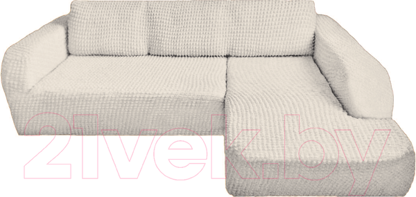 Изображение товара Чехол на угловой диван Софатэкс ПО-3 без оборки правый / 01296 (молочный)