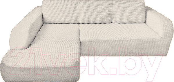 Изображение товара Чехол на угловой диван Софатэкс ПО-3 без оборки левый / 01028 (молочный)