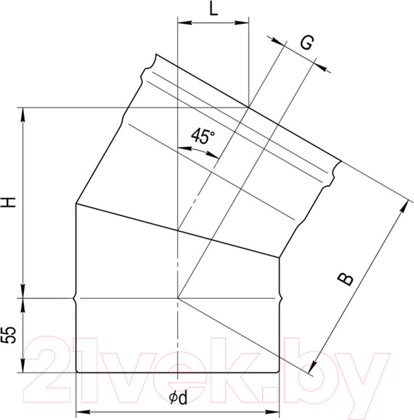 Изображение товара Поворот дымохода Ferrum Ф110 / f2302 (угол 135°, 430/0.5 мм)