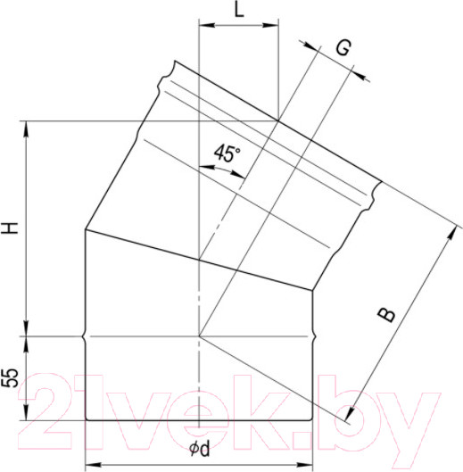 Изображение товара Поворот дымохода Ferrum Ф115 / f2303 (угол 135°, 430/0.5мм)