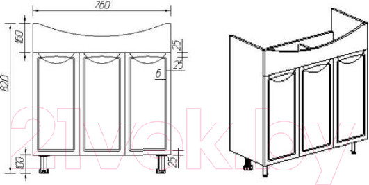 Изображение товара Тумба под умывальник Viant Лима Erica 80 / VLIM80ER-T3ST