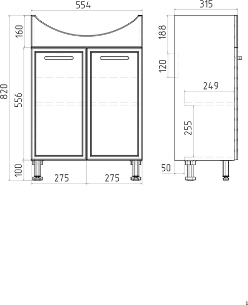 Изображение товара Тумба под умывальник Viant Милан Балтика 60 / VMIL60BA-T2ST