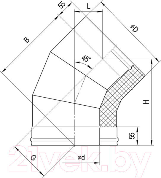 Изображение товара Поворот дымохода Ferrum 135° 430/0.8мм Ф120x200 / f4133